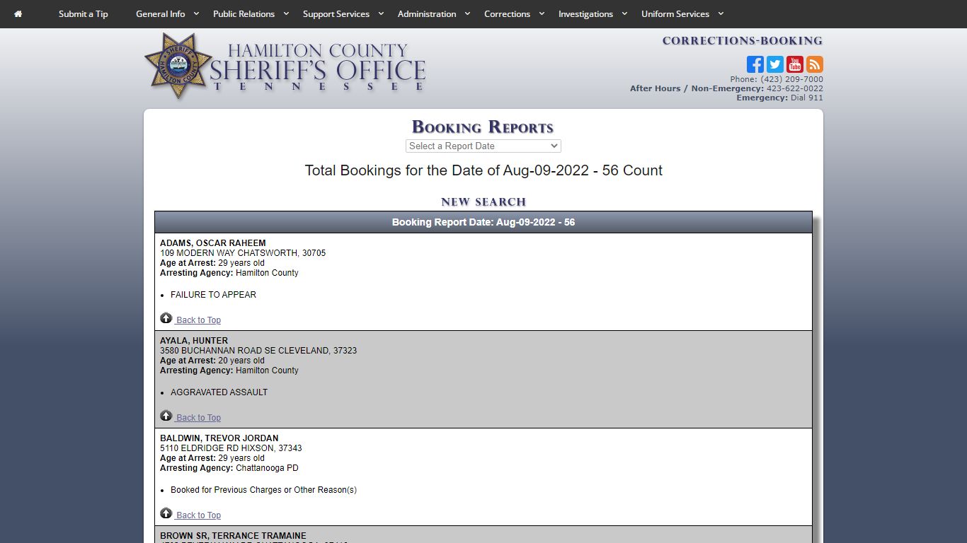 HCSO-Corrections-Booking Reports